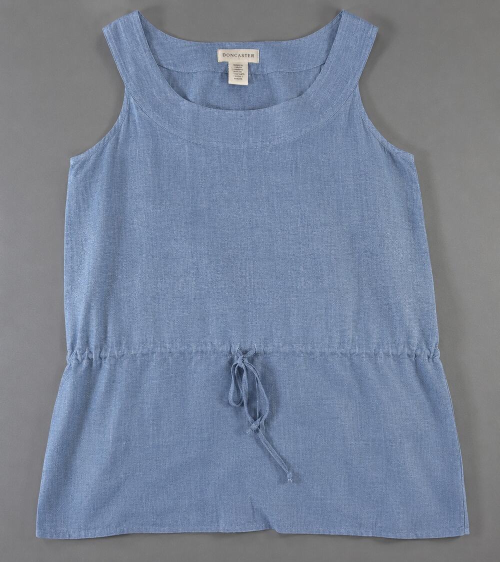 DonCaster 100% linen periwinkle blue chambray sleeveless top relaxed Small NWT